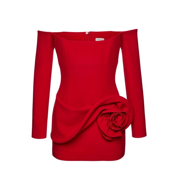 Magda Butrym Off shoulder mini dress with floral hip detail in red