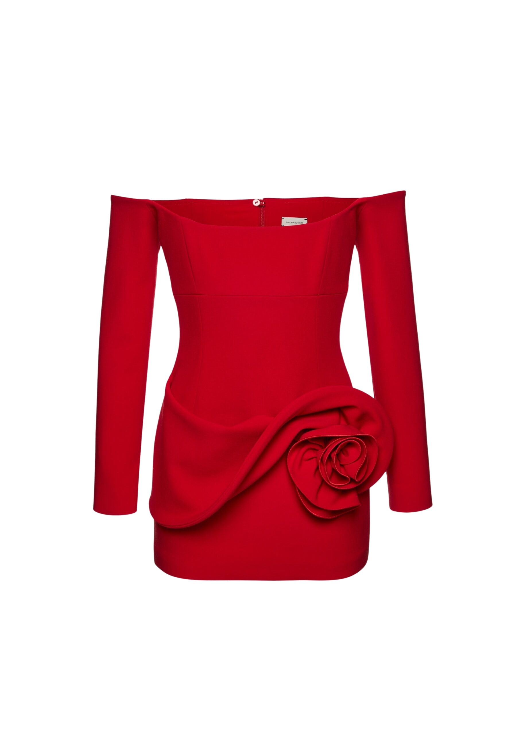 Magda Butrym Off shoulder mini dress with floral hip detail in red