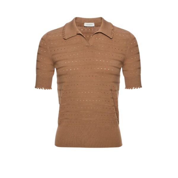 Magda Butrym Polo knit top with frill details in beige
