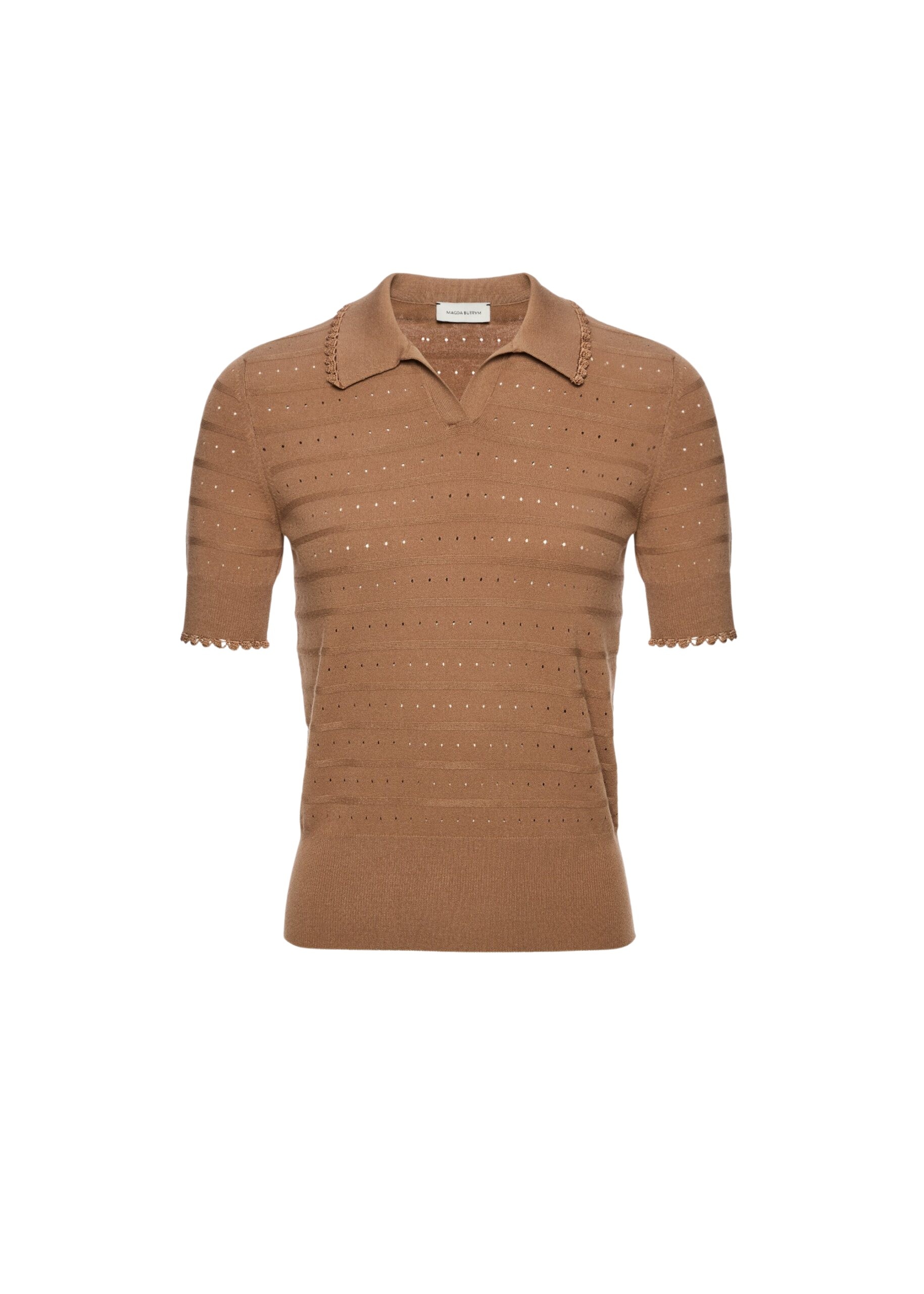 Magda Butrym Polo knit top with frill details in beige