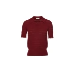 Magda Butrym Polo knit top with frill details in burgundy