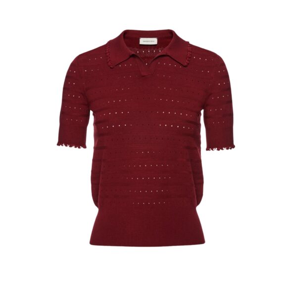Magda Butrym Polo knit top with frill details in burgundy