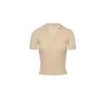 Magda Butrym Ribbed polo knit top in cream