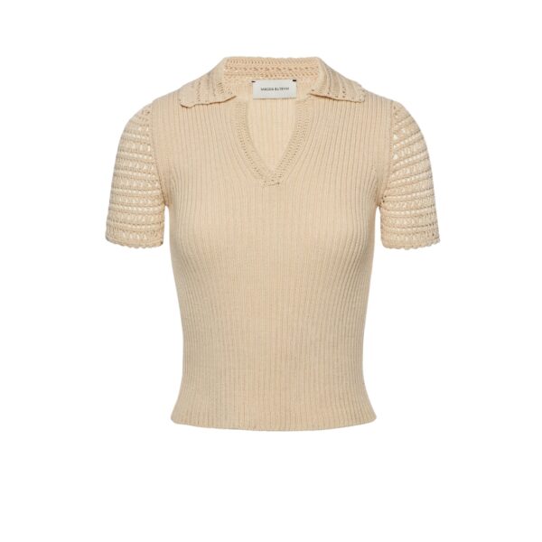 Magda Butrym Ribbed polo knit top in cream