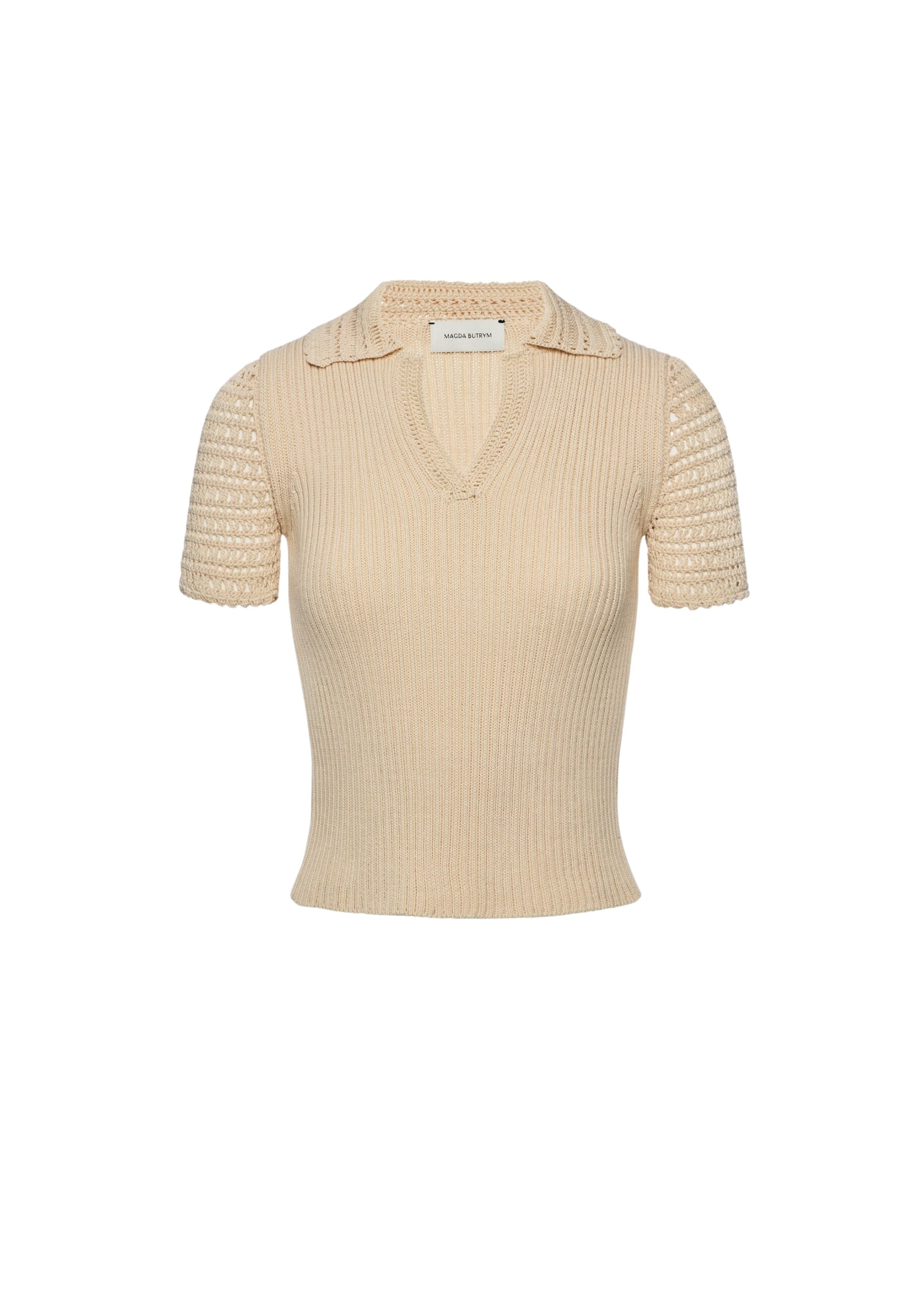 Magda Butrym Ribbed polo knit top in cream