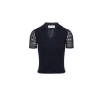 Magda Butrym Ribbed polo knit top in navy