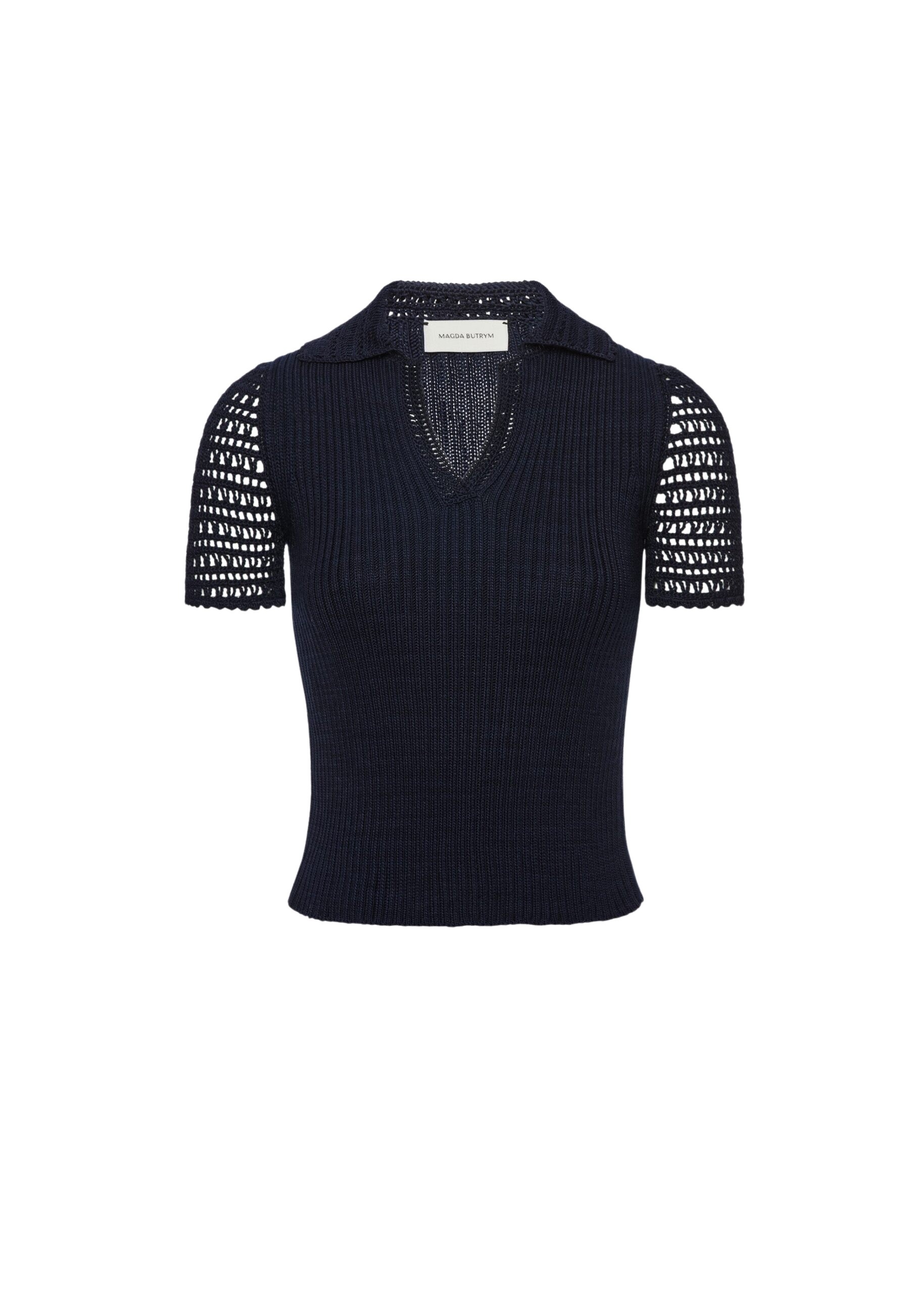 Magda Butrym Ribbed polo knit top in navy