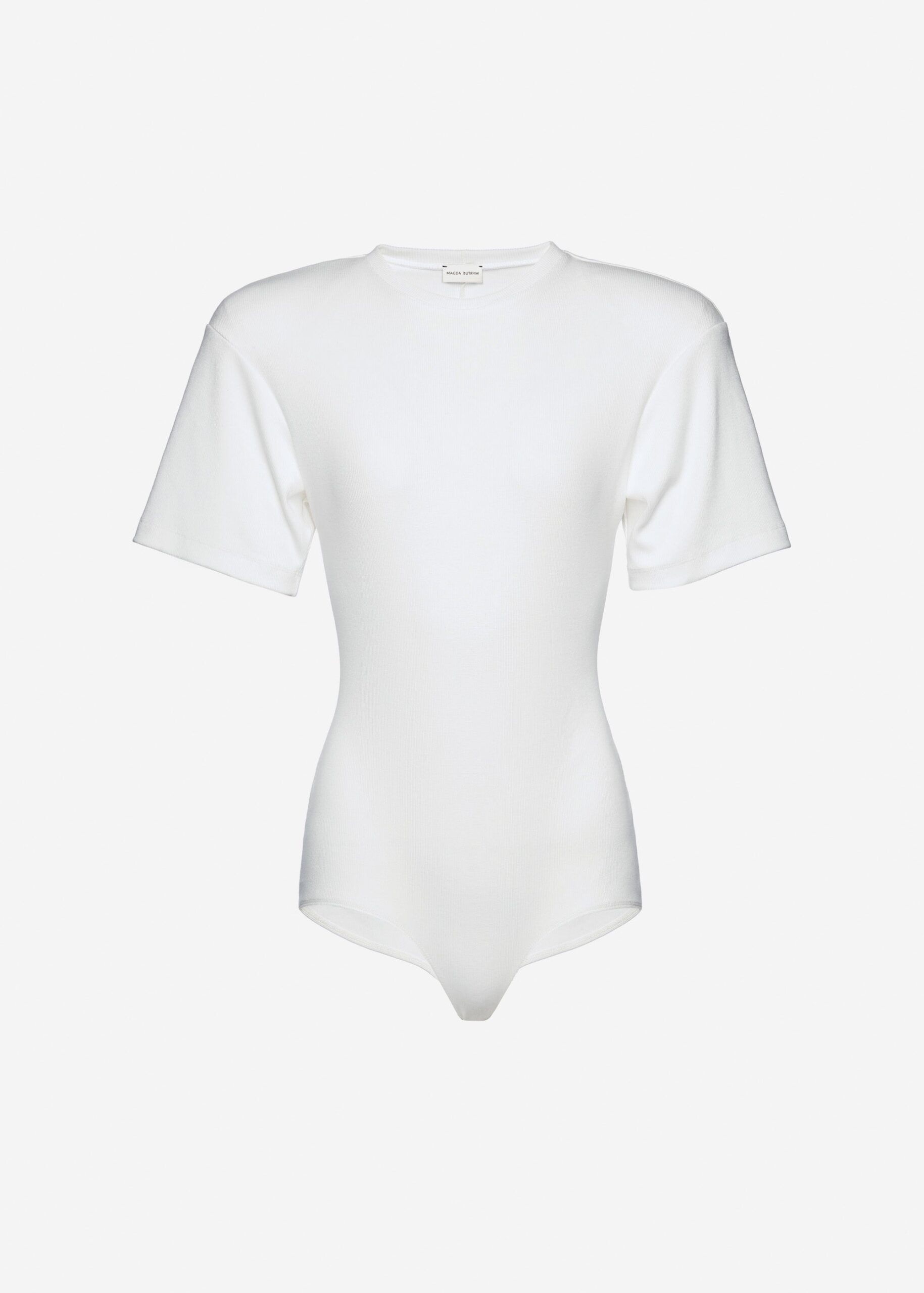 Magda Butrym Ribbed short sleeve bodysuit in cream – Tops at Coveti Magda Butrym Ribbed short sleeve bodysuit in cream