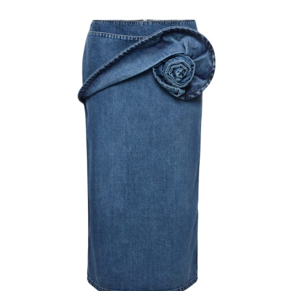 Magda Butrym Rose-detail denim midi skirt in dark blue