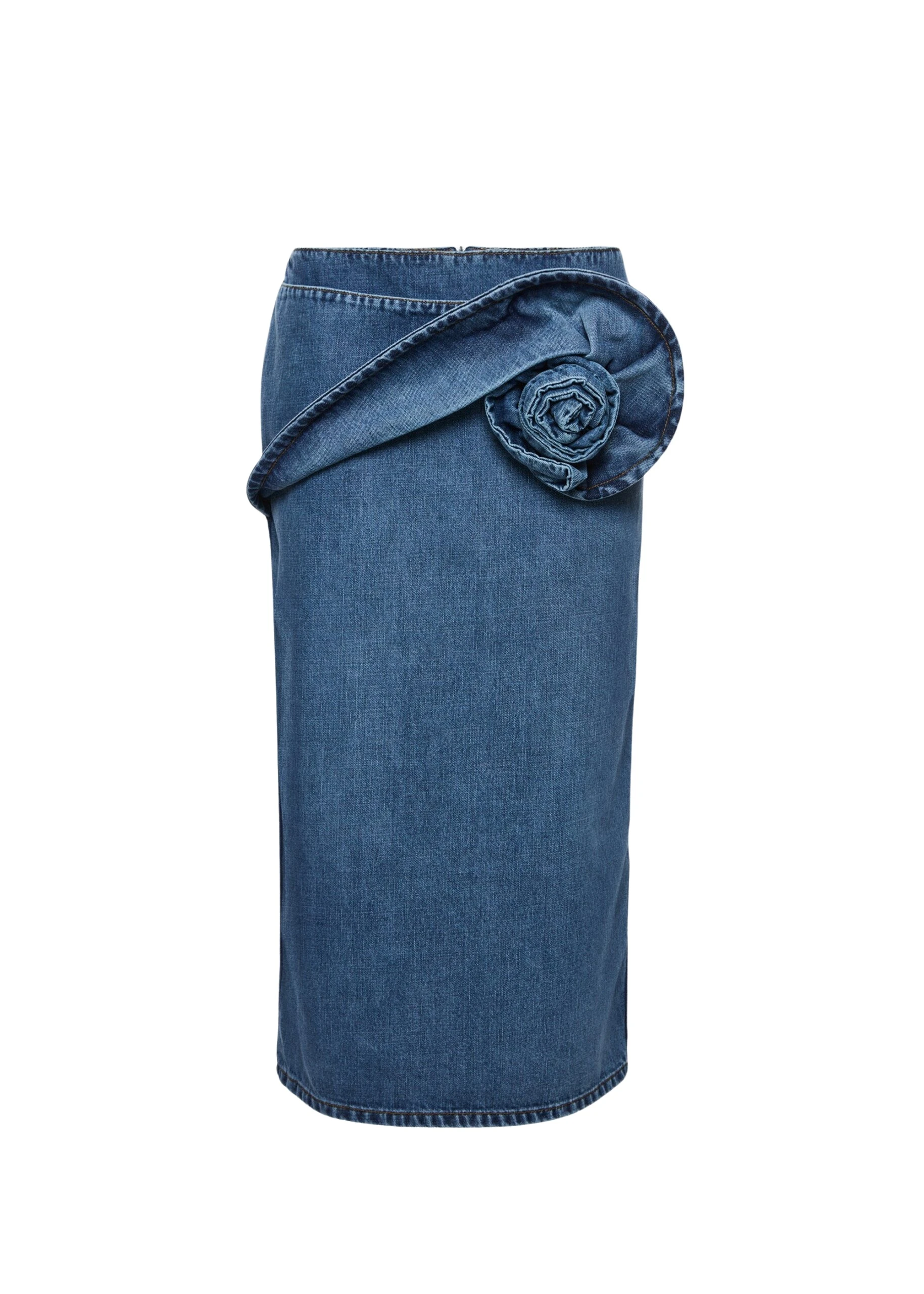 Magda Butrym Rose-detail denim midi skirt in dark blue