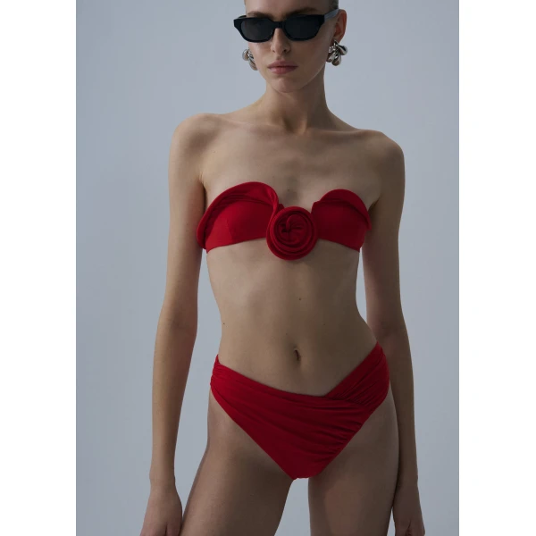 Magda Butrym Ruched asymmetric swim bottom in red, view 2