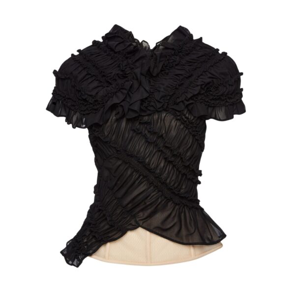 Magda Butrym Ruched cotton short sleeve corset blouse in black