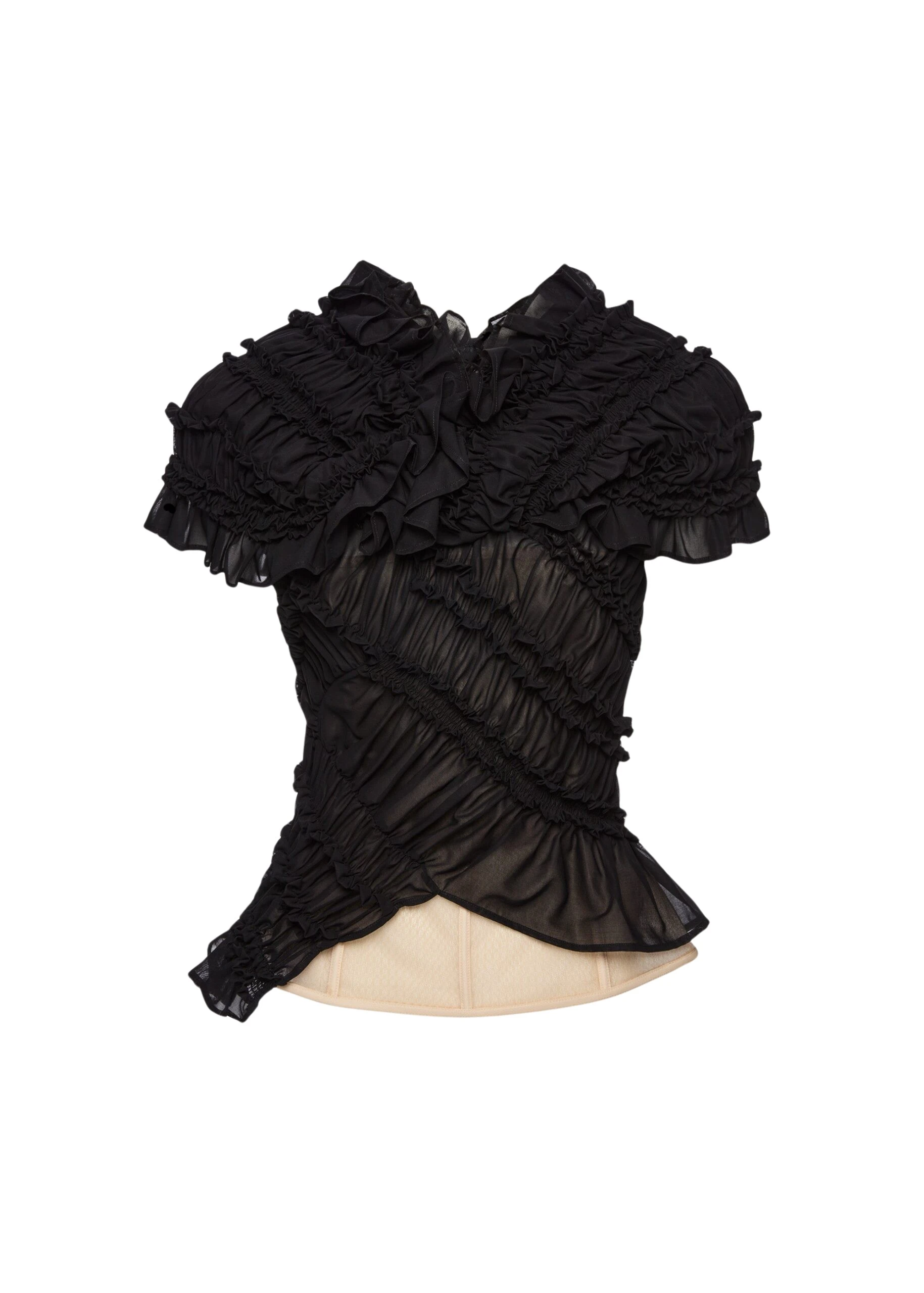 Magda Butrym Ruched cotton short sleeve corset blouse in black