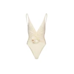 Magda Butrym Ruched flower swimsuit in cream