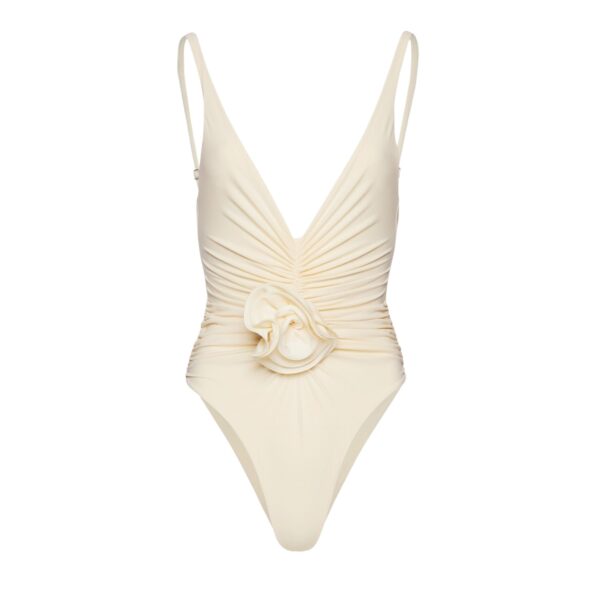 Magda Butrym Ruched flower swimsuit in cream