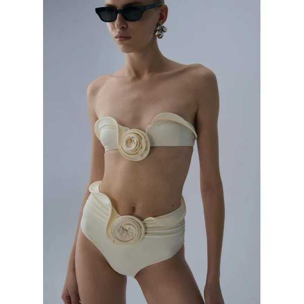 Magda Butrym Sculptural bandeau swim top in cream, view 3