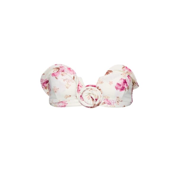 Magda Butrym Sculptural bandeau swim top in cream floral print
