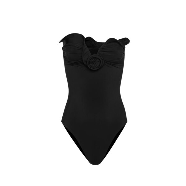 Magda Butrym Sculptural rose bustier swimsuit in black