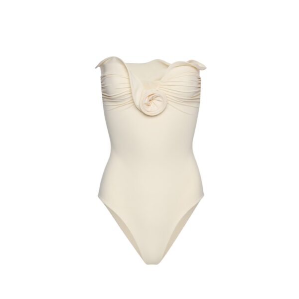 Magda Butrym Sculptural rose bustier swimsuit in cream