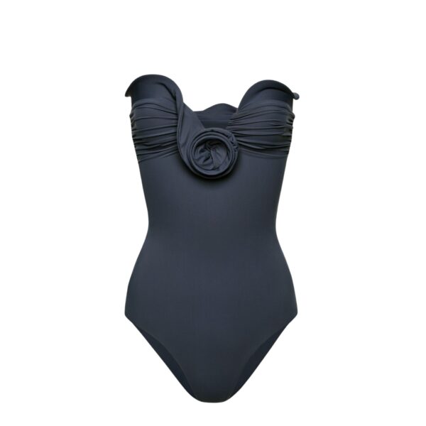 Magda Butrym Sculptural rose bustier swimsuit in grey