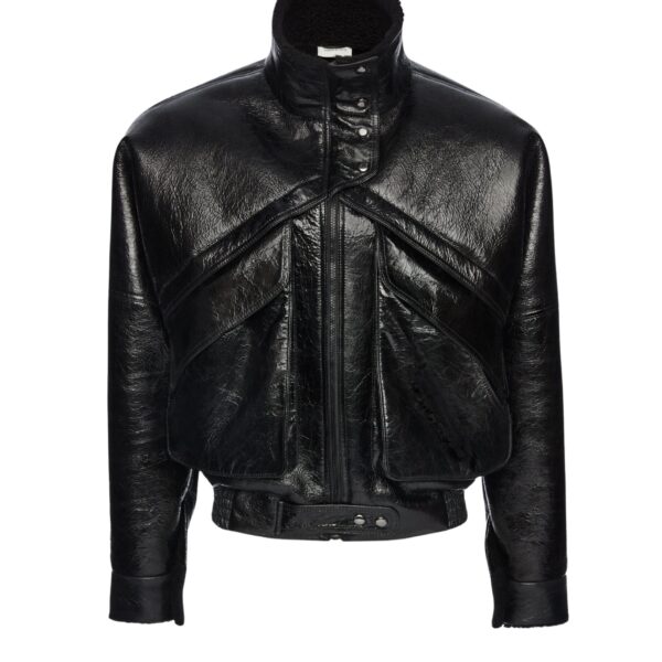 Magda Butrym Shearling bomber jacket in black patent leather