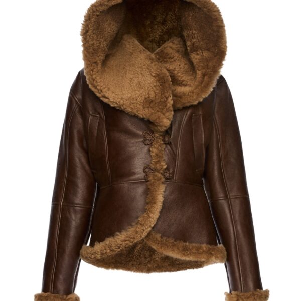 Magda Butrym Shearling hooded jacket in dark brown