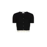 Magda Butrym Short-sleeve crochet-trim cropped cardigan in black