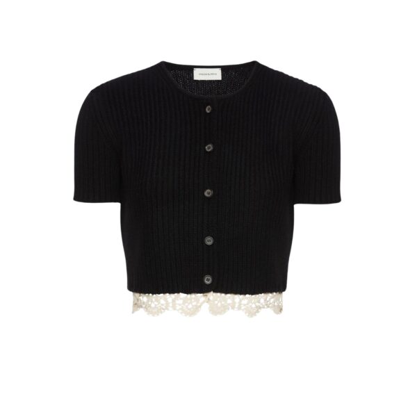 Magda Butrym Short-sleeve crochet-trim cropped cardigan in black