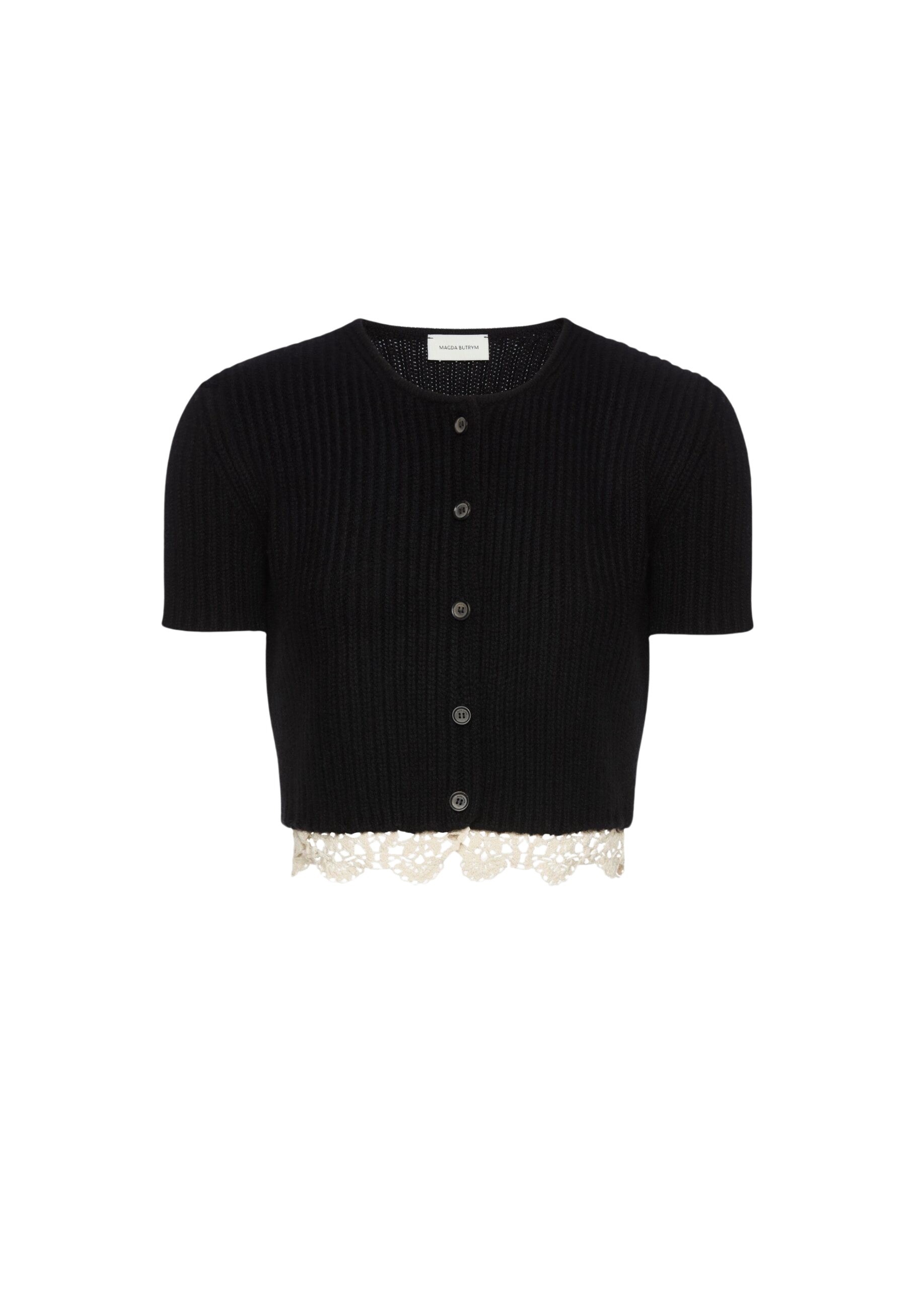 Magda Butrym Short-sleeve crochet-trim cropped cardigan in black