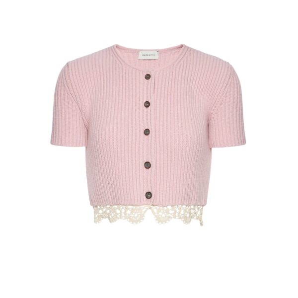 Magda Butrym Short-sleeve crochet-trim cropped cardigan in light pink