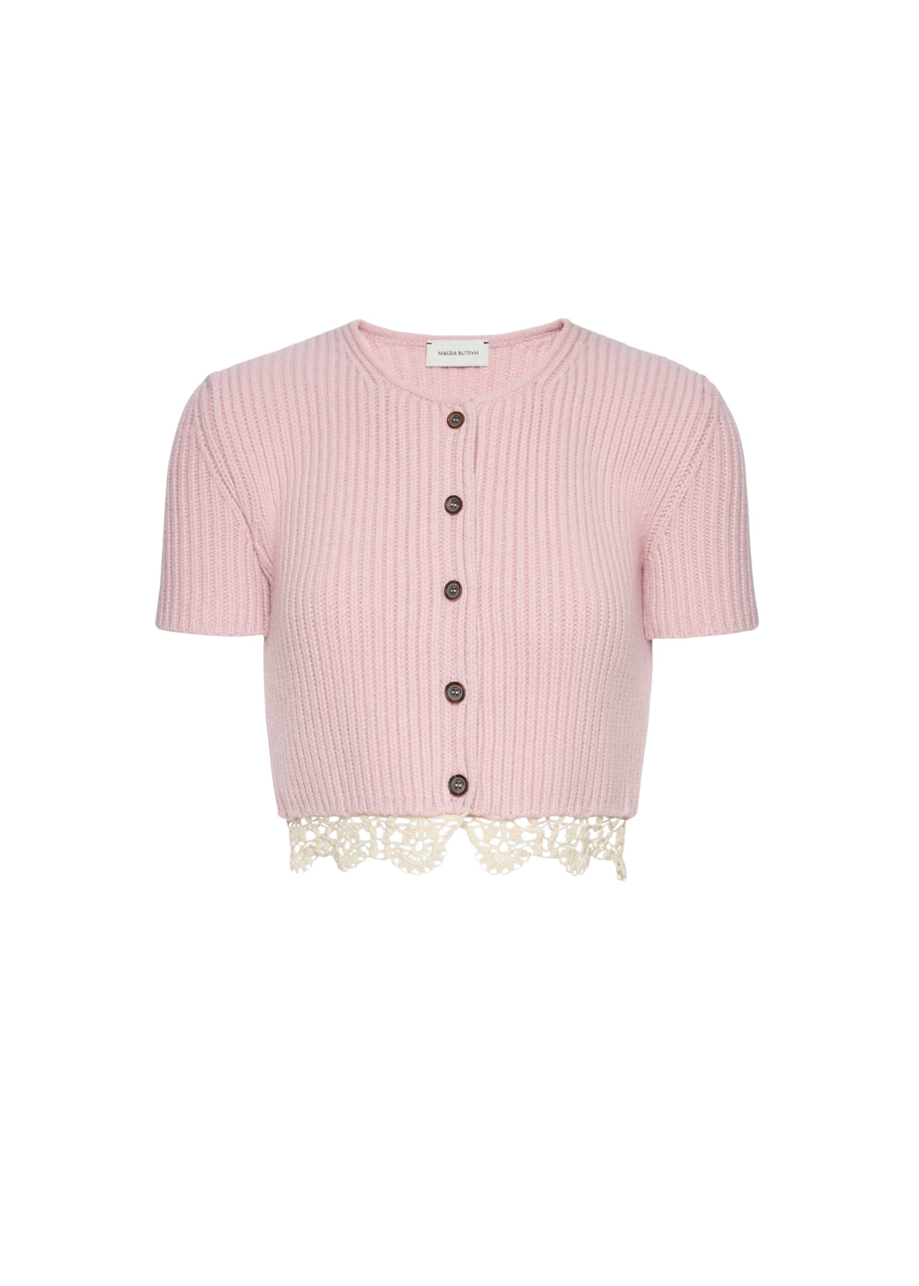 Magda Butrym Short-sleeve crochet-trim cropped cardigan in light pink