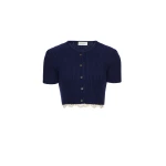 Magda Butrym Short-sleeve crochet-trim cropped cardigan in navy
