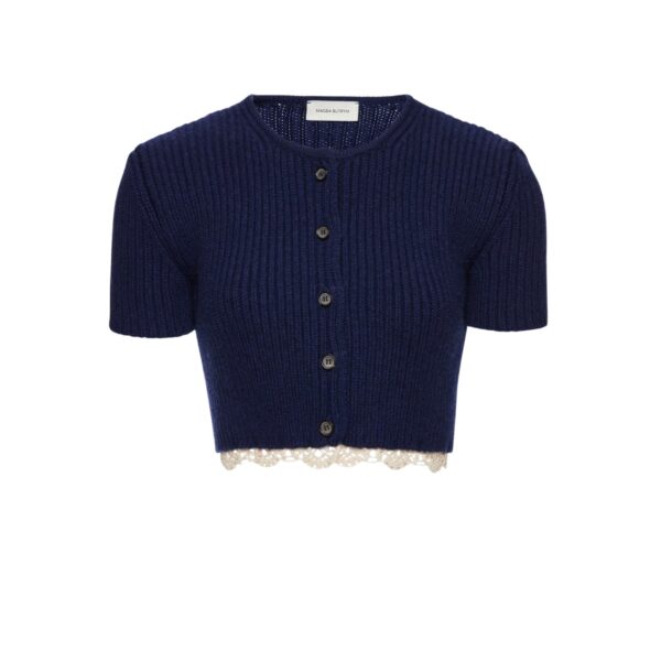 Magda Butrym Short-sleeve crochet-trim cropped cardigan in navy