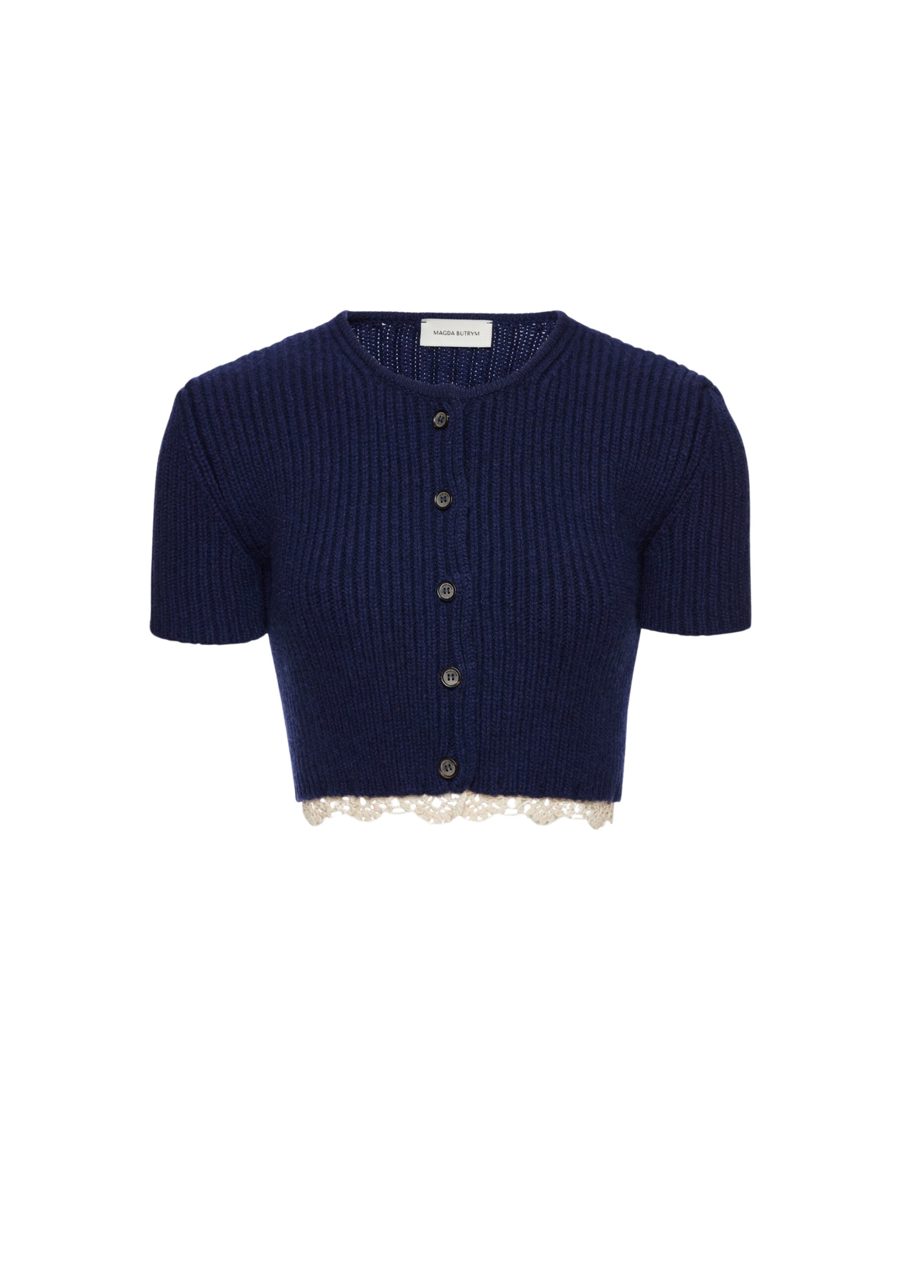 Magda Butrym Short-sleeve crochet-trim cropped cardigan in navy