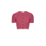 Magda Butrym Short-sleeve crochet-trim cropped cardigan in pink