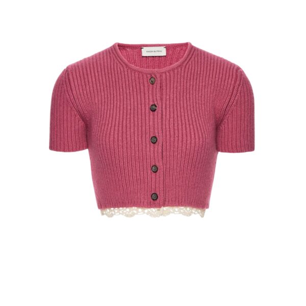 Magda Butrym Short-sleeve crochet-trim cropped cardigan in pink