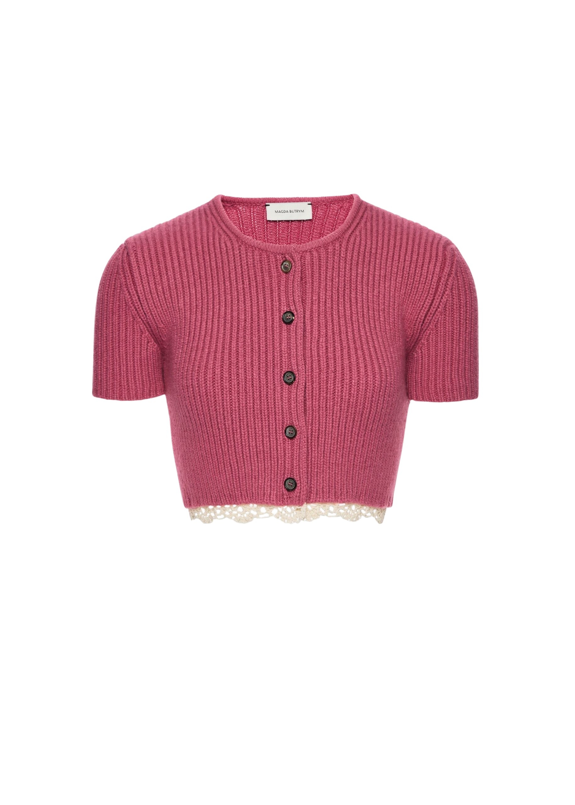 Magda Butrym Short-sleeve crochet-trim cropped cardigan in pink