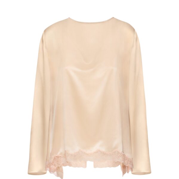 Magda Butrym Silk long-sleeve blouse with lace trim in peach