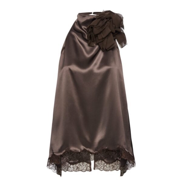 Magda Butrym Silk open-back lace-trim blouse in brown