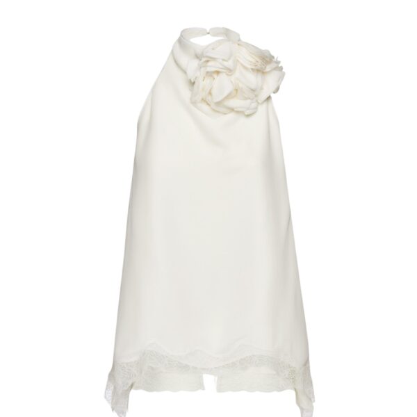 Magda Butrym Silk open-back lace-trim blouse in cream