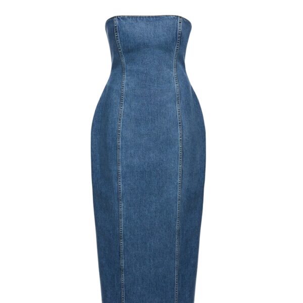 Magda Butrym Strapless denim midi dress in dark blue