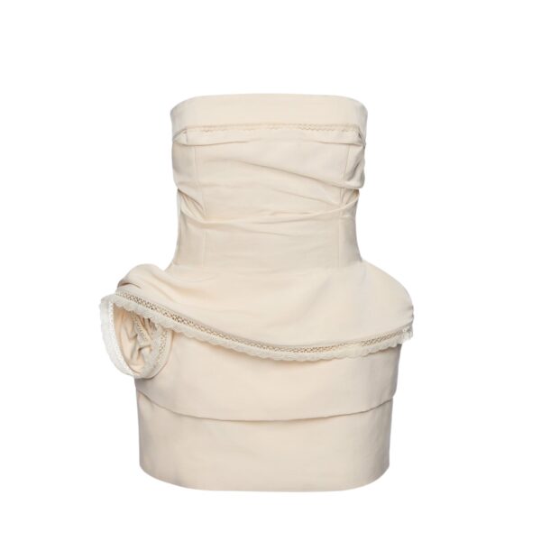 Magda Butrym Strapless mini dress with lace-trimmed peplum in cream