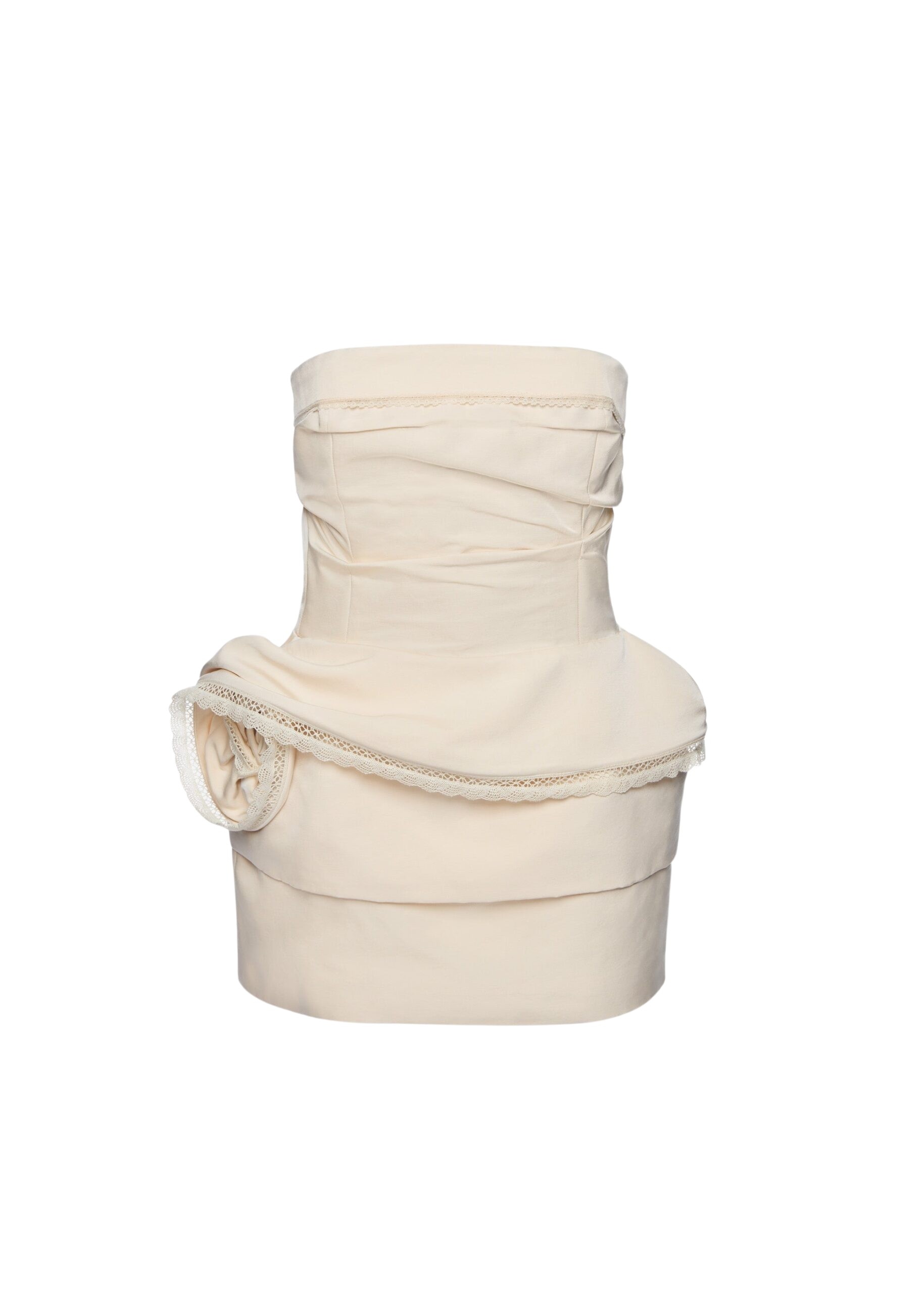 Magda Butrym Strapless mini dress with lace-trimmed peplum in cream