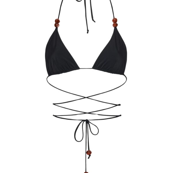 Magda Butrym Strappy triangle bikini top in black with beads