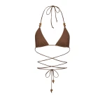 Magda Butrym Strappy triangle bikini top in brown with beads