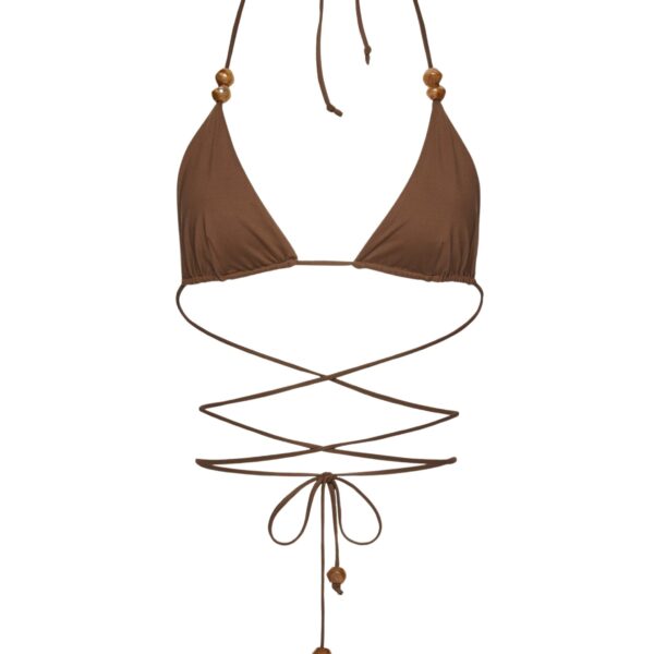 Magda Butrym Strappy triangle bikini top in brown with beads