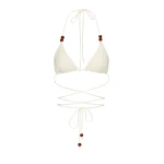 Magda Butrym Strappy triangle bikini top in cream with beads