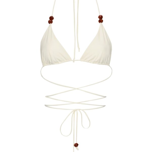 Magda Butrym Strappy triangle bikini top in cream with beads