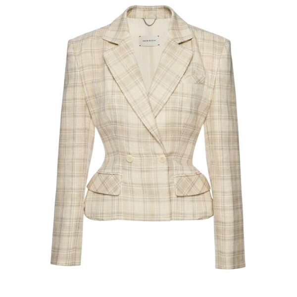 Magda Butrym Tailored cotton peplum blazer in cream check
