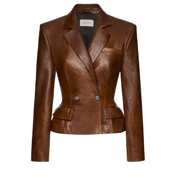 Magda Butrym Tailored leather peplum blazer in light brown